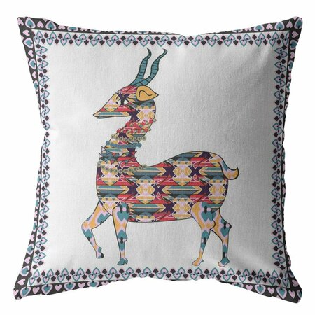 PALACEDESIGNS 18 in. Boho Deer Indoor & Outdoor Throw Pillow Red Blue & White PA3104209